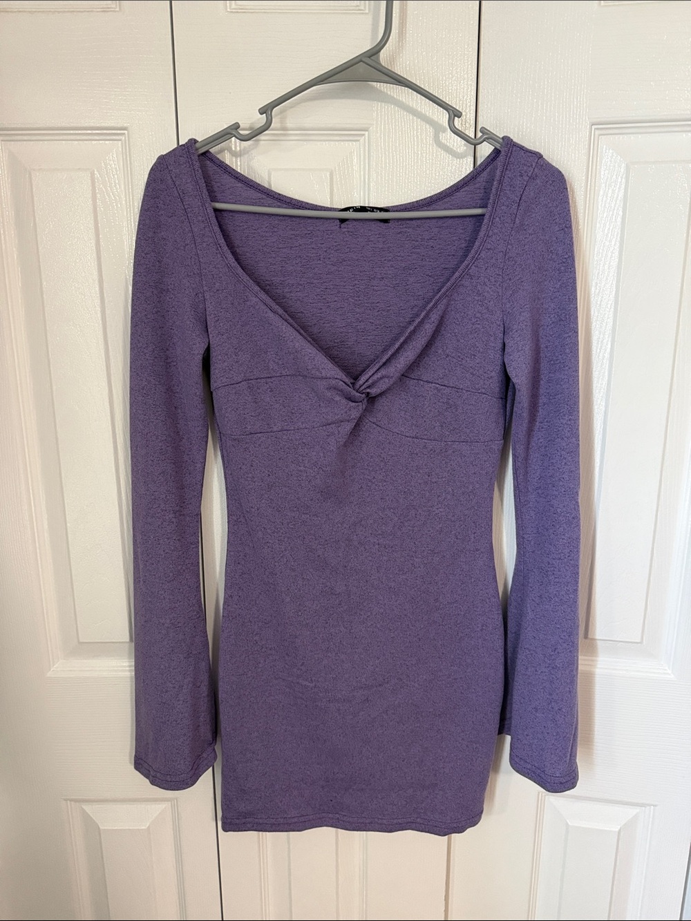 Purple Twist-Front Long Sleeve knit dress